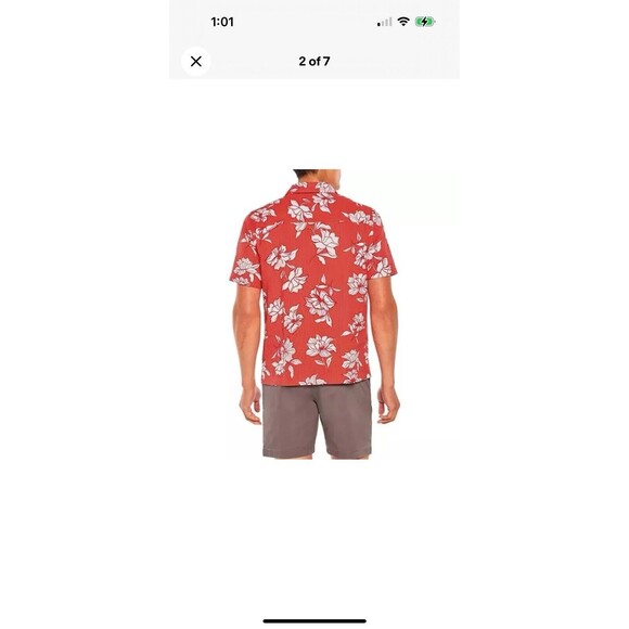 Gap Men Short Sleeve Seersucker Shirt S Cayenne Flower Fill New Red Relaxed - Picture 8 of 12